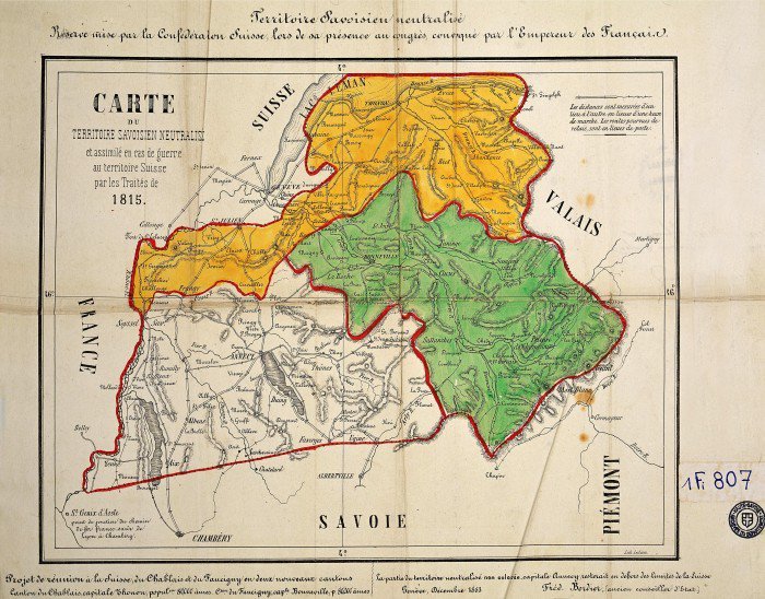 Carte du territoire savoisien neutralisé. Wikipedia
